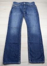 Vtg True Religion Jeans Natural Big T Straight Flap Ultra Indigo Y2K Mens 34x33 picture