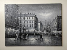 Original Oil Painting Paris Black  White Eiffel Tower Large 48x36 Impressionism picture