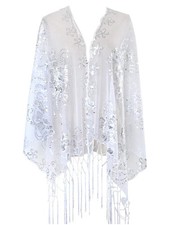 Women's Glittering 1920s Scarf Mesh Sequin Wedding Cape Fringed Evening Shawl... picture