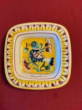 Italy Original Hand Painted Signed Ceramic Plate Florence Bird Floral 6X6