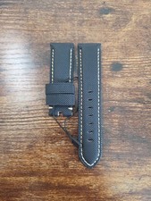 Panerai Watch 24mm OEM Black Canvas Watch Strap Beigh Stitch for Tang Buckle  picture