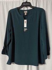 NWT Chicos Womens Half Placket Brooch Popover 3/4 Sleeve Top Blouse Shirt Size 2 picture