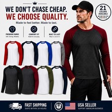 Men’s Baseball Raglan Shirt Long Sleeve Premium Cotton Two Tone Casual Tee S-3XL picture