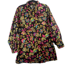 VTG Roaman’s Women Shirt Button Down Black & Neon Floral Oversized Tunic sz L picture
