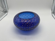 Signed ARS Cenedese Murano Cobalt Blue & Gold Fleck Hand Blown Glass Bowl picture