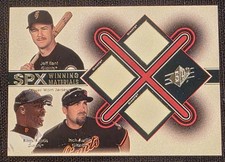 2001 SPx - Winning Materials Triple Jersey Combo Barry Bonds, Jeff Kent, Aurilia picture