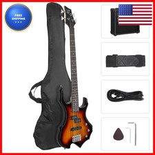 GLARRY Electric Bass Guitar 4 Strings Buring Fire Style Single Coil - Split picture