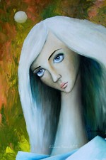 Original oil painting Fantasy ART DREAMY signed woman portrait POP SURREALISM picture