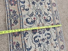 Vintage Middle Eastern Style Hand Knotted Wool Runner Rug 2.5x16.5 ft Ivory Blue picture