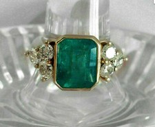 3Ct Emerald Cut Lab Created Emerald Cluster Engagement Ring 14K Gold Finish picture