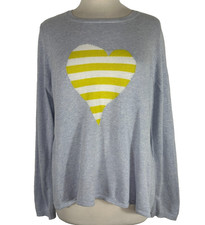 Lisa Todd Fool For Love Striped Heart Sweater Pullover Size L Light Gray Blue picture