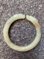 Wonderful Rare Chinese HeTian Old Jade Hand Carved *2Dragons* Bangle Bracelet picture