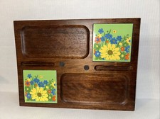 Vitage Cheese Cracker Board Imperial  Floral Hand Carved Hard Wood Japan 14.5