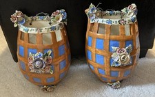 Vintage Italian Hand-Painted Wall Pocket – Blue with 3D Floral Design –pair picture