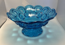 Vintage Moon & Stars Glass Cobalt Blue Footed Candy Dish - Great Condition picture