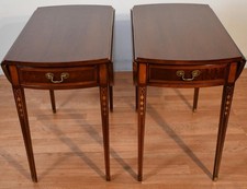 1970 Hickory Furniture English Sheraton Mahogany inlaid Pembroke side end tables picture