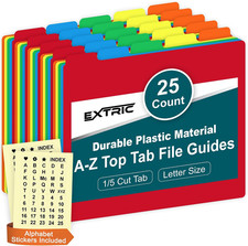 Alphabetical File Organizer 25 File Cabinet Dividers A-Z Plastic 5 Colors picture