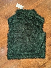 NWT Zara Dark Green Fringed Shaggy Sleeveless Blouse - Large picture