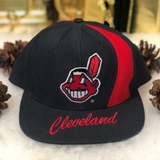Vintage 90s MLB Cleveland Indians Baseball Brim Script Wool Snapback Hat NWOT picture
