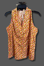 Talbots Petites 10P Floral Blouse Sleeveless V Neck Cotton Stretch Multicolor picture