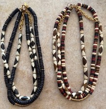 SYLVIA BENSON JEWELRY 2 NECKLACES GOLD METAL WOODEN BEADS MULTI AFRICAN L@@K picture