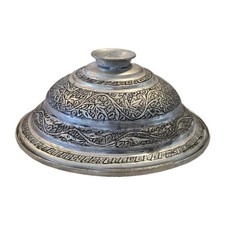 Vintage Kashmiri Tinned Copper Traemi & Sarposh Set – Engraved Serving Plate  picture