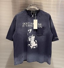 VINTAGE KOREA-STYLE DISTRESSED BLUE T SHIRT WASHED HIP HOP SUMMER SHORT TOP TEE picture