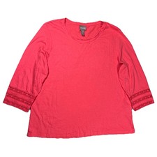 New Chico's Top Women's Sz 2 (US 12) Soutache Scoop Neck Coral 3/4 Sleeve NWT picture