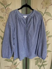 J. Jill Women's Light Blue Striped Half Buttoned Cotton Blouse Size Medium picture