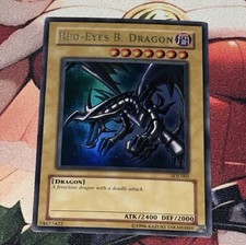 Yu-Gi-Oh TCG Red-Eyes Black Dragon SDJ-001 Vintage Holo Rare Card 1996 LP picture