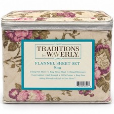 Traditions by Waverly King Flannel Sheet Set Floral 4 Pc 100% Cotton NEW picture