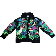 Vintage 80 Traditional Trading Co Knit Cardigan Sweater Chunky Tropical BIRDS XL picture