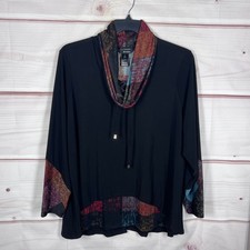 Ali Miles Tunic Top Women 1X Black Cowl Neck Patchwork Contrast Trim Lagenlook picture