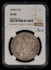 1904-S $1 Morgan Silver Dollar - Key Date Looks XF - NGC VF 35 - SKU-B6131 picture