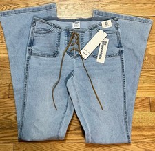 No Boundaries Lace Up Bootcut Jeans Blue Low Rise Light Wash Size XS 0-2 New picture