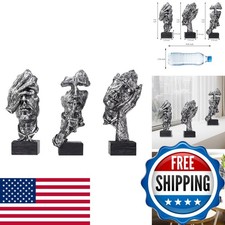 Aboxoo Large 3 Pcs Thinker Statue, Silence Is Gold Resin Sculptures Decor ZY3091 picture