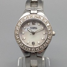 Fossil Womens Watch 29mm MOP Crystal Bezel 100M Stainless New Battery 6.75