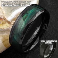 Custom Engraved Black Tungsten Carbide Green Flowing Sand Band Ring picture