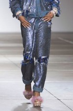 ASHISH Blue Sequin Fringe Boyfriend Distressed Denim Jeans XS   S picture
