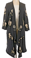 Johnny Was Black Biya Embroidered Mum Wrap Cardigan Chrysanthemum Floral Large picture