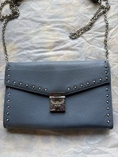 MCM Patricia Large Studded Blue Leather 9” Crossbody Shoulder Chain Bag w/COA picture