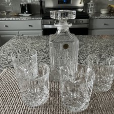 Vintage RCR Royal Crystal Rock 24% Lead Crystal Square Whiskey Decanter/Glasses picture
