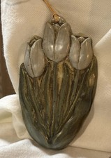 VTG Tulip Wall Art, Pella IA, Signed by Anderson, Pottery Flowers, Muted Blue picture