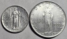 Vatican City 1952 5L 1955 100L Pius XII BU (2 coins)  picture