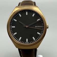 Skagen Grenen SKW6420 Mens Watch 40mm Leather Gold Tone Black Dial New Battery picture