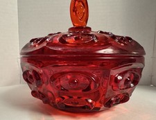 Vintage Viking Glass Yesteryear Bullseye Ruby Red Candy Dish/Bowl Cadmium Glow picture