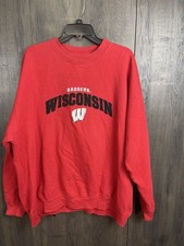 Vintage NCAA Wisconsin Badgers Crewneck Sweatshirt Adult 2XL Red Embroidered picture