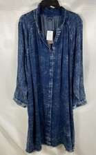 Pure Jill Women's Indigo Blue Dress Oakleaf Wash Cotton Button Front NWT Sz 3X picture