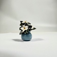 Artisan Dollhouse Miniature White Flower Arrangement Blue Vase Potted Plant picture