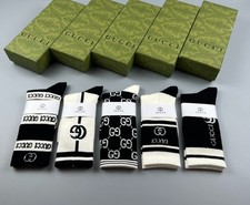 Gucci Jacquard GG Logo Crew Socks 5 Pairs Striped Design Soft Breathable Casual picture